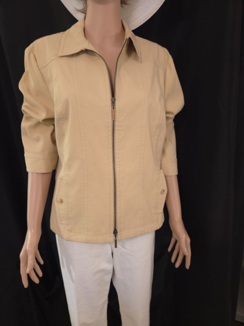 St. John Pale Gold Zip-Front Jean Jacket